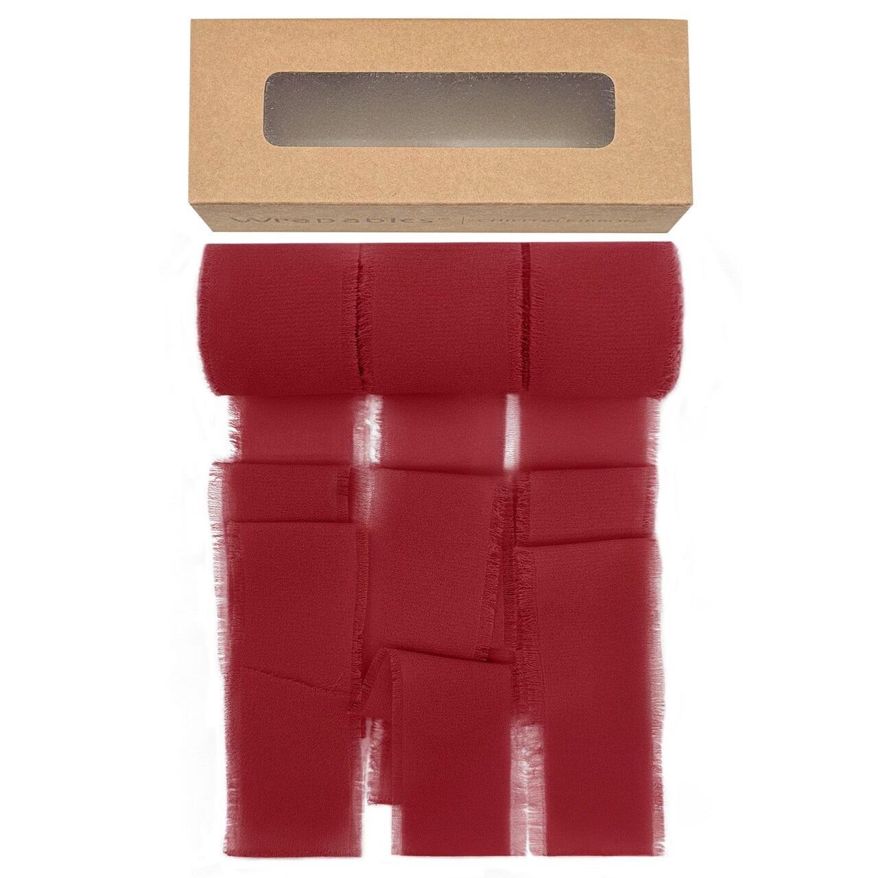 Wrapables Fringe Chiffon Ribbons, 1.5 Inch x 7 Yd Frayed Edges Chiffon Ribbons for Wedding Invitations, Bridal Bouquet, Gift Wrapping, DIY Arts & Crafts (Set of 3), Burgundy